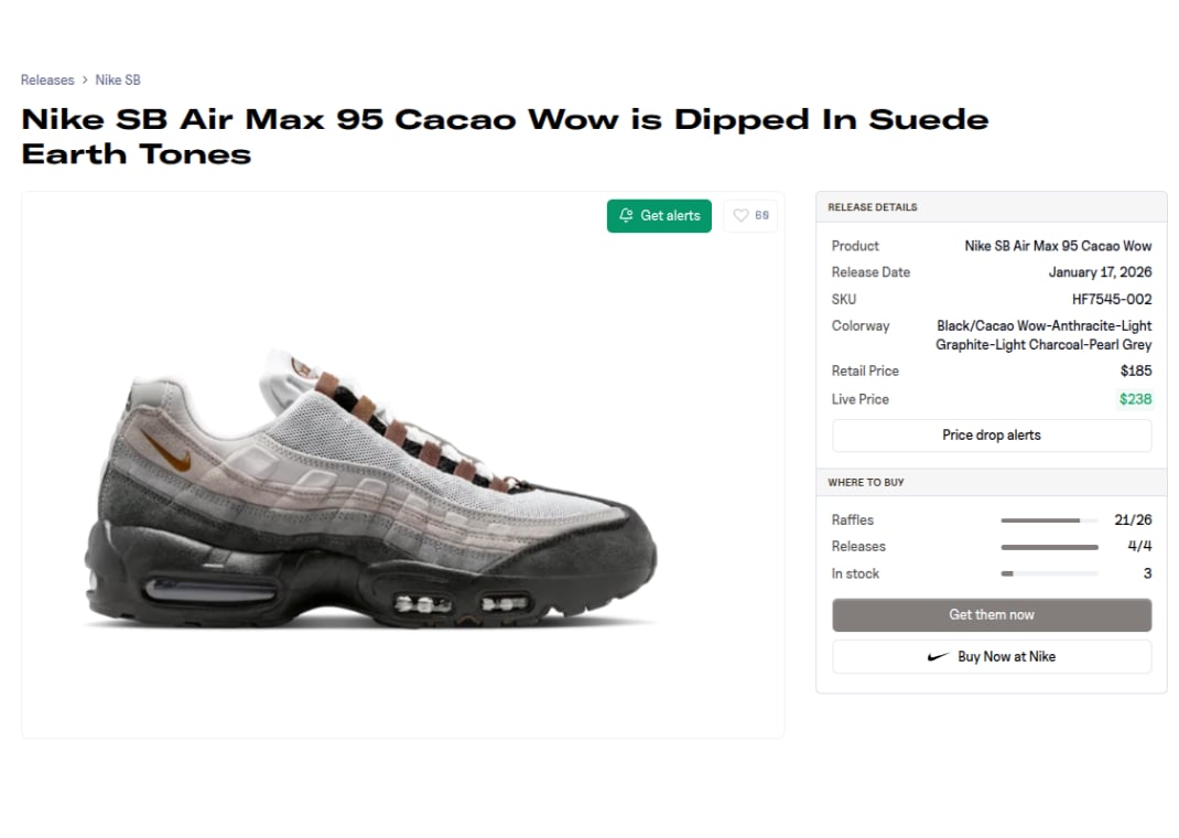 Where to Buy the Nike SB Air Max 95 Cacao Wow