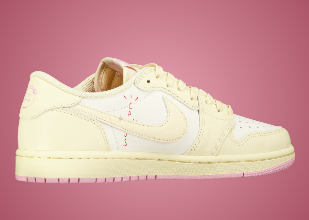 Air Jordan 1 Retro Low OG Travis Scott Muslin Shy Pink - Heel Angle