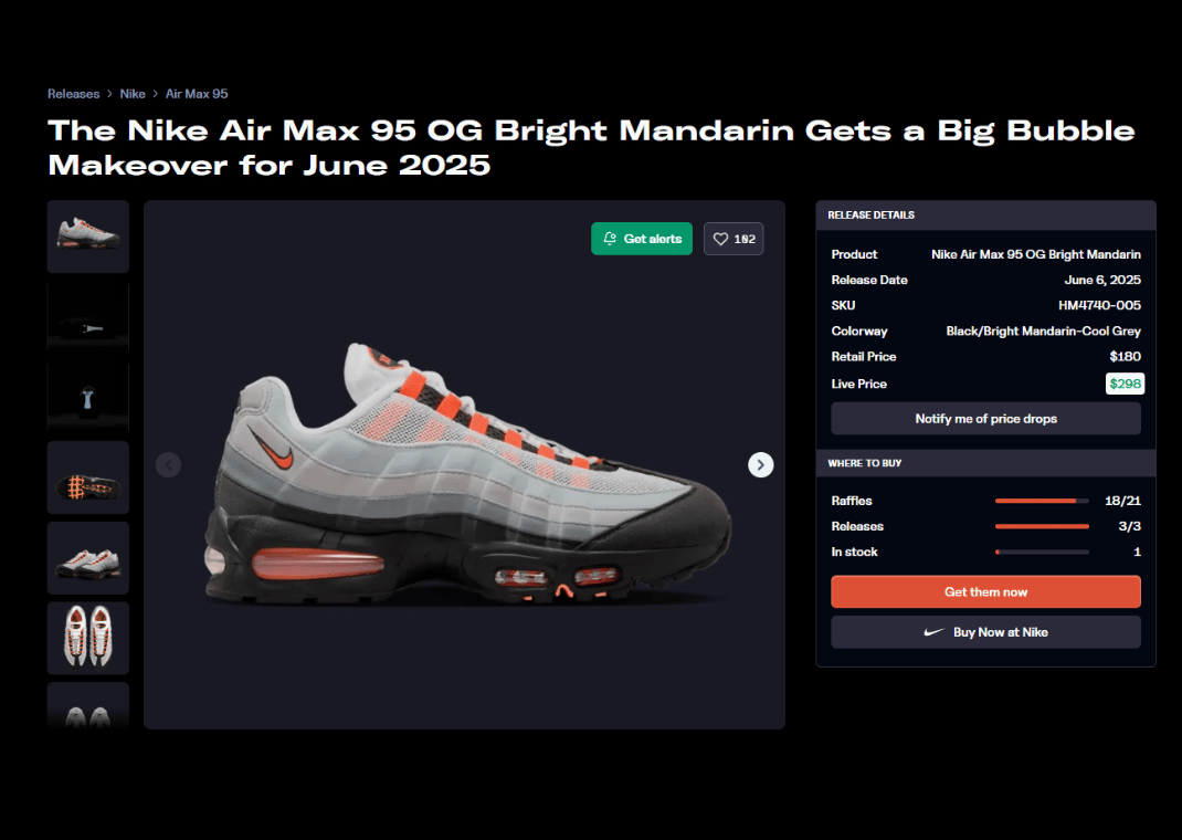 Nike Air Max 95 OG Bright Mandarin Raffle Page