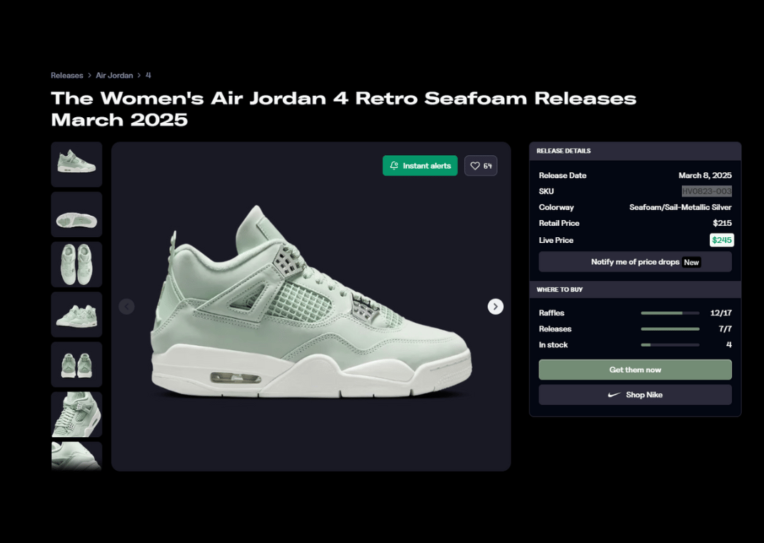 Air Jordan 4 Retro Seafoam Raffle Page