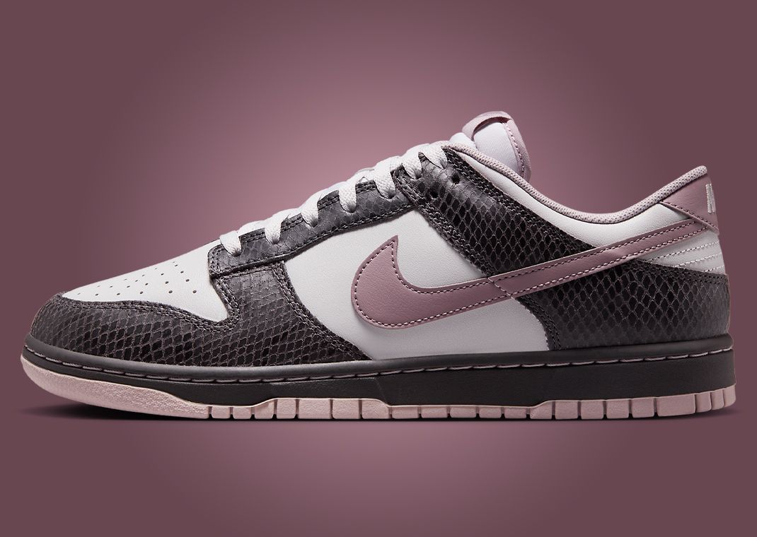 The Nike Dunk Low Snakeskin Medium Ash Platinum Violet