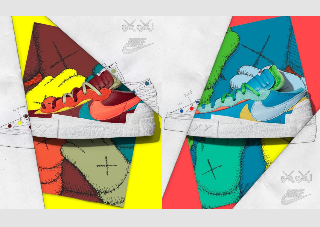 KAWS x sacai X Nike Blazer Low Team Red & Neptune Blue 