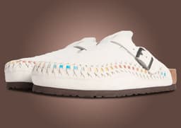 Kith x Birkenstock Boston Braided Pack Antique White Tie Dye Angle