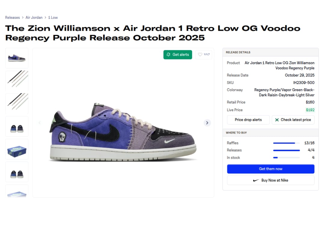 Zion Williamson x Air Jordan 1 Retro Low OG Voodoo