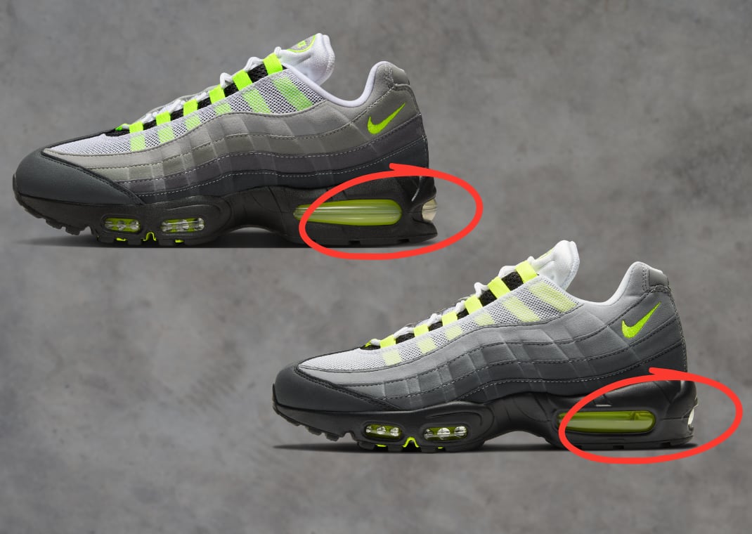 Air Max 95 Big Bubble (top) vs older Air Max 95 (bottom, Neon release from 2020)