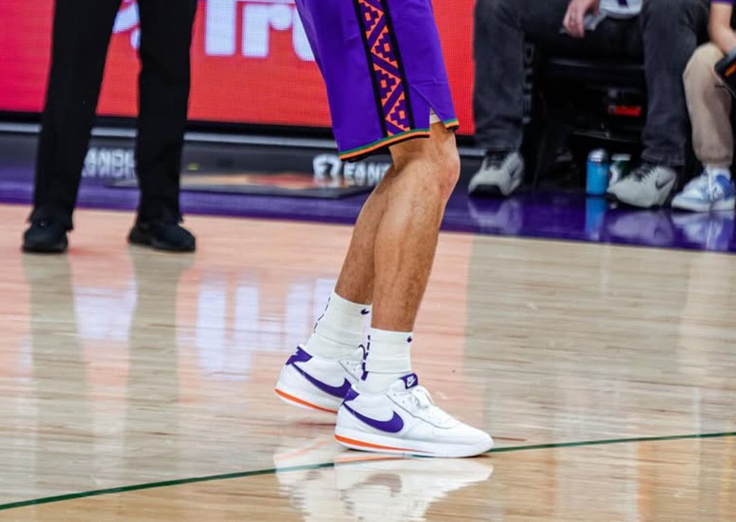 Devin Booker Wearing His Nike Book 1 Suns Cortez PE