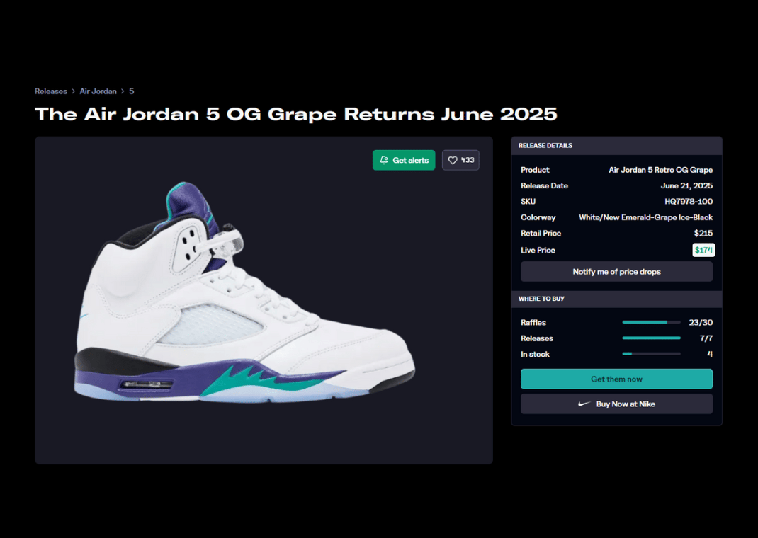 Air Jordan 5 Retro Grape Raffle Page