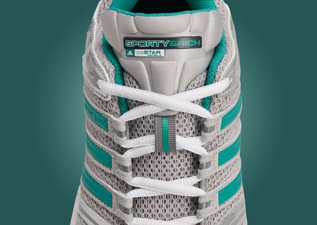 Sporty & Rich x adidas Adistar Control 5 Metallic Silver Green - Lace Detail
