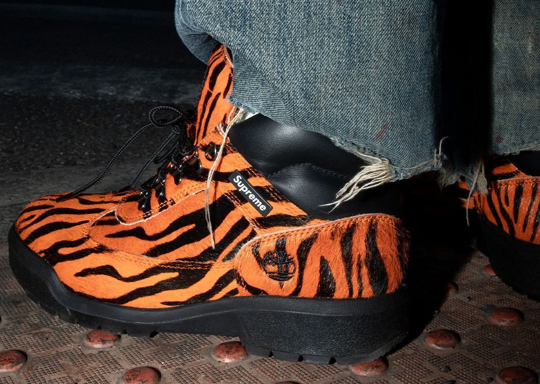 Supreme x Timberland Field Boot Pack Tiger On Foot