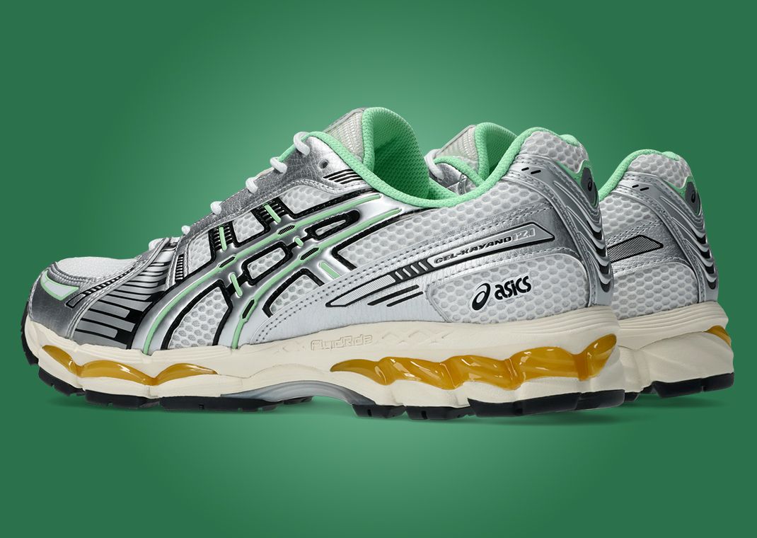 Asics Gel-Kayano 12.1 Metallic Silver Light Green Heel Angle