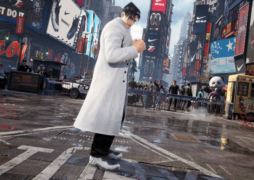 Jin Kazama wearing the Tekken 8 x Nike Air Foamposite One Premium Kazama in-game