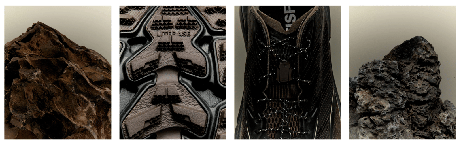 Detail images of the Satisfy x Hoka Mafate Speed 4 Lite Coffee