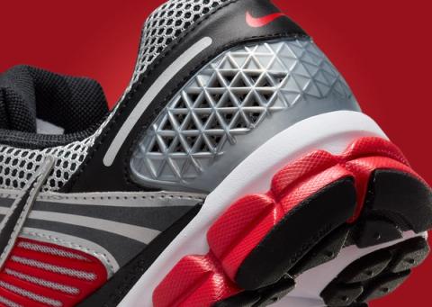 Nike Zoom Vomero 5 Metallic Silver University Red Heel Detail