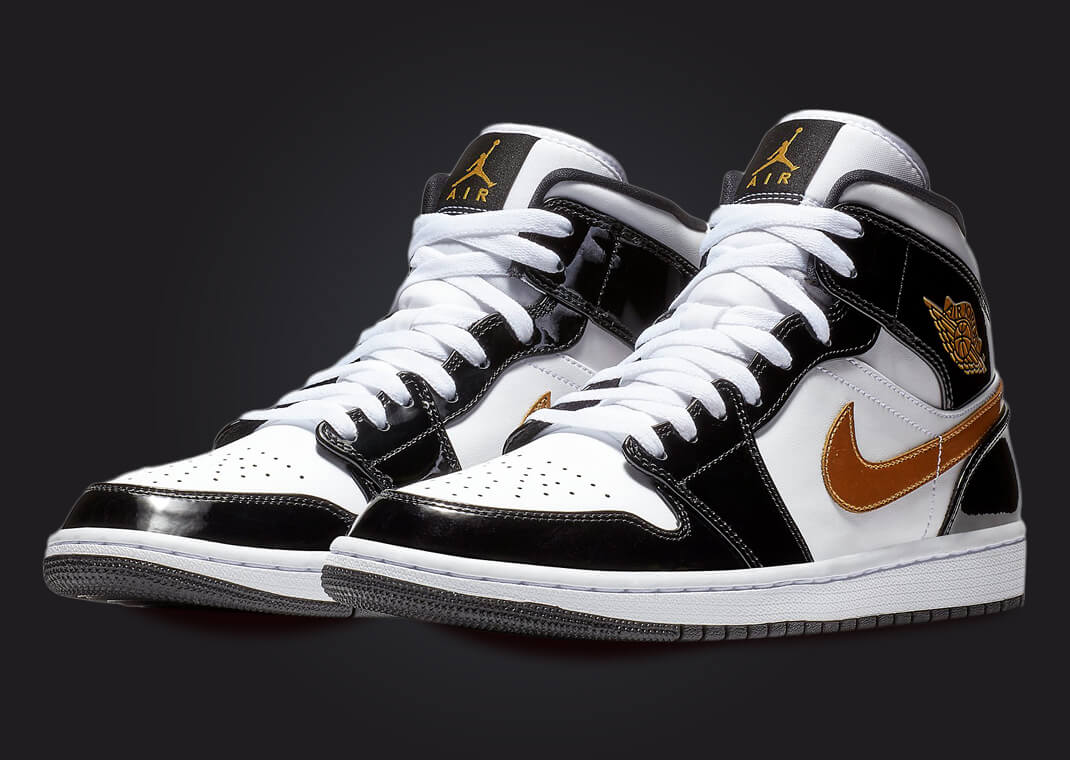 Nike air jordan 1 retro black gold patent leather online