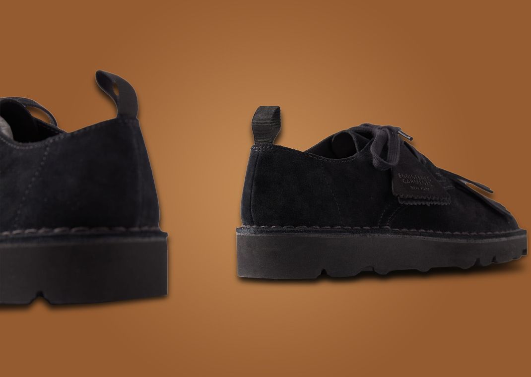 Engineered Garments x Clarks Originals Desert Khan Black Back Heel Angle