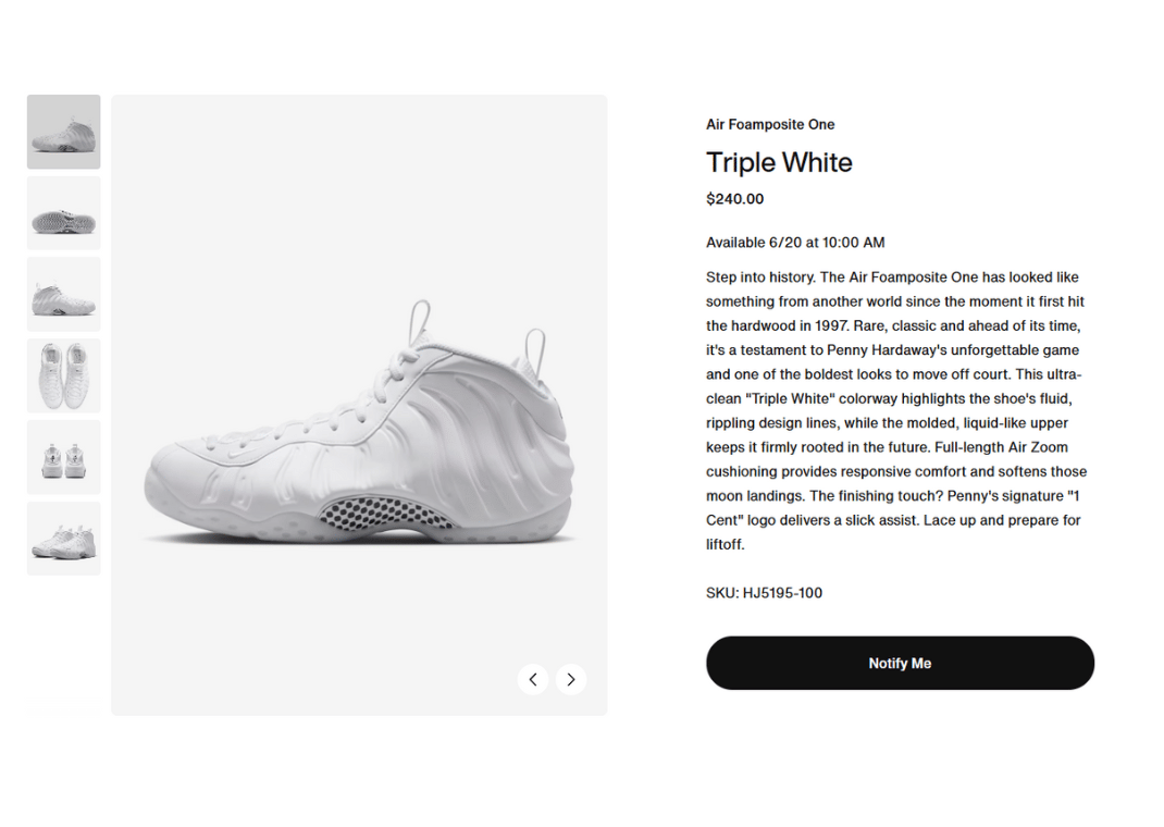 Nike Air Foamposite One Triple White Nike Page