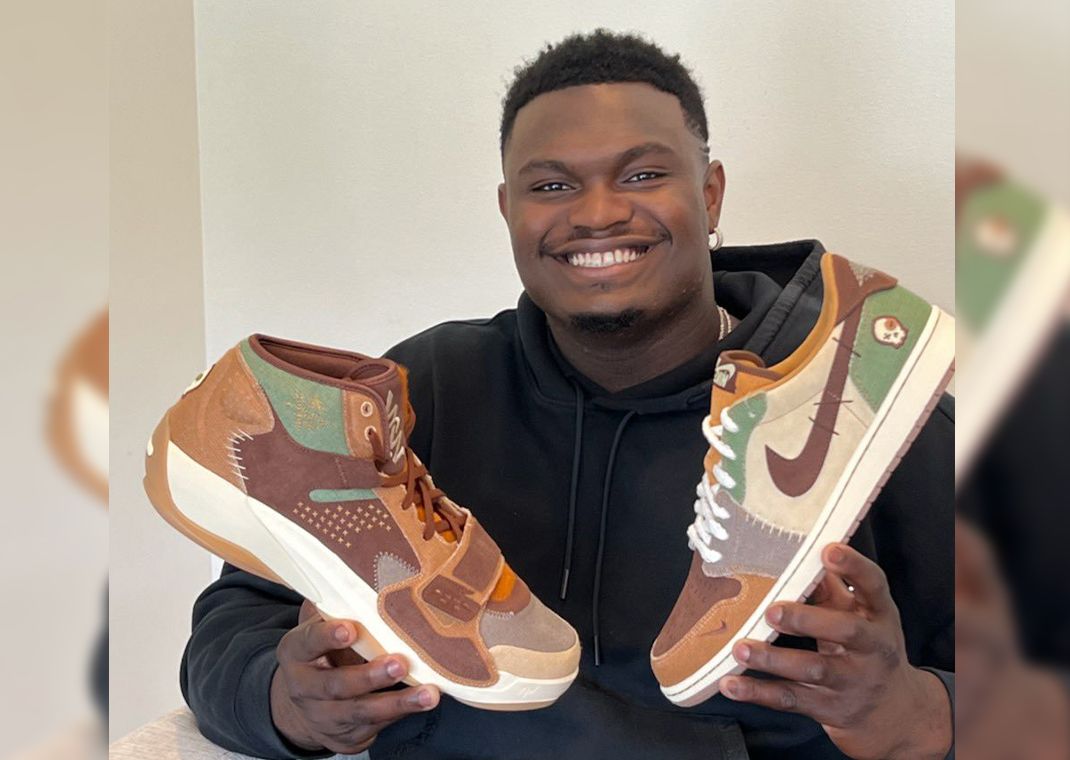 Zion Williamson With The Jordan Zion 2 & Air Jordan 1 Retro Low OG Voodoo