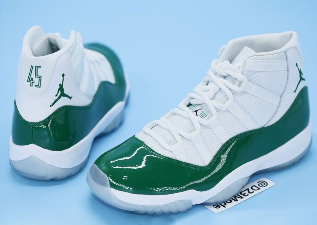 green and white 11 jordans