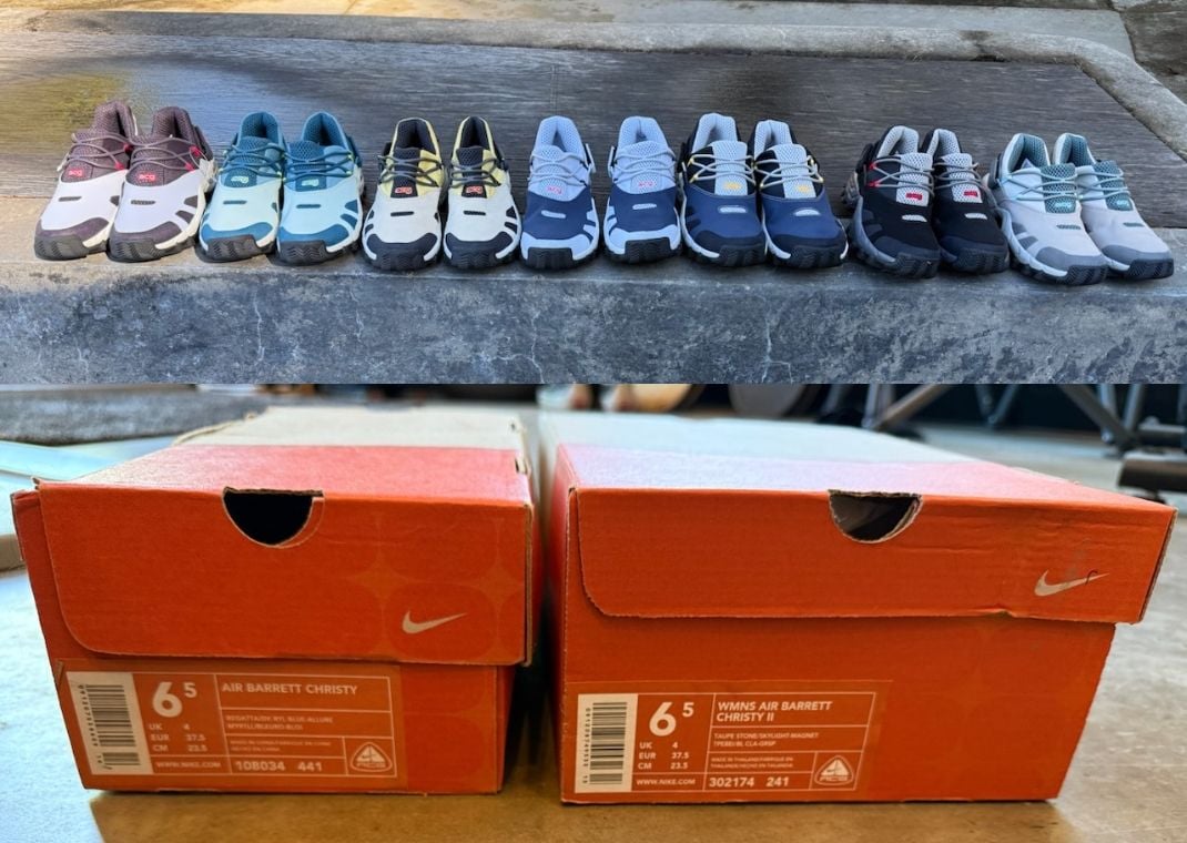 lineup of Nike ACG Air Barrett Christy colorways