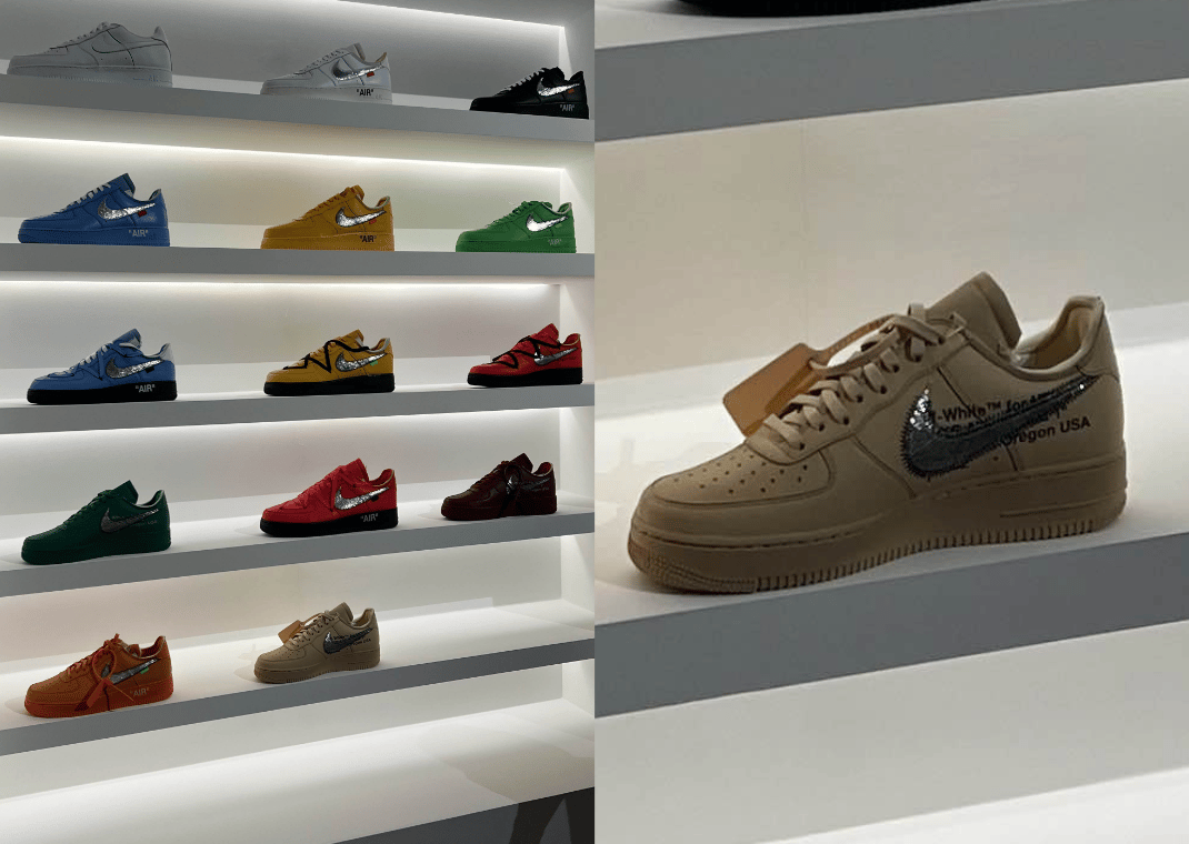 Off-White x Nike Air Force 1 Low samples on display at Virgil Abloh: The Code c/o Architecture