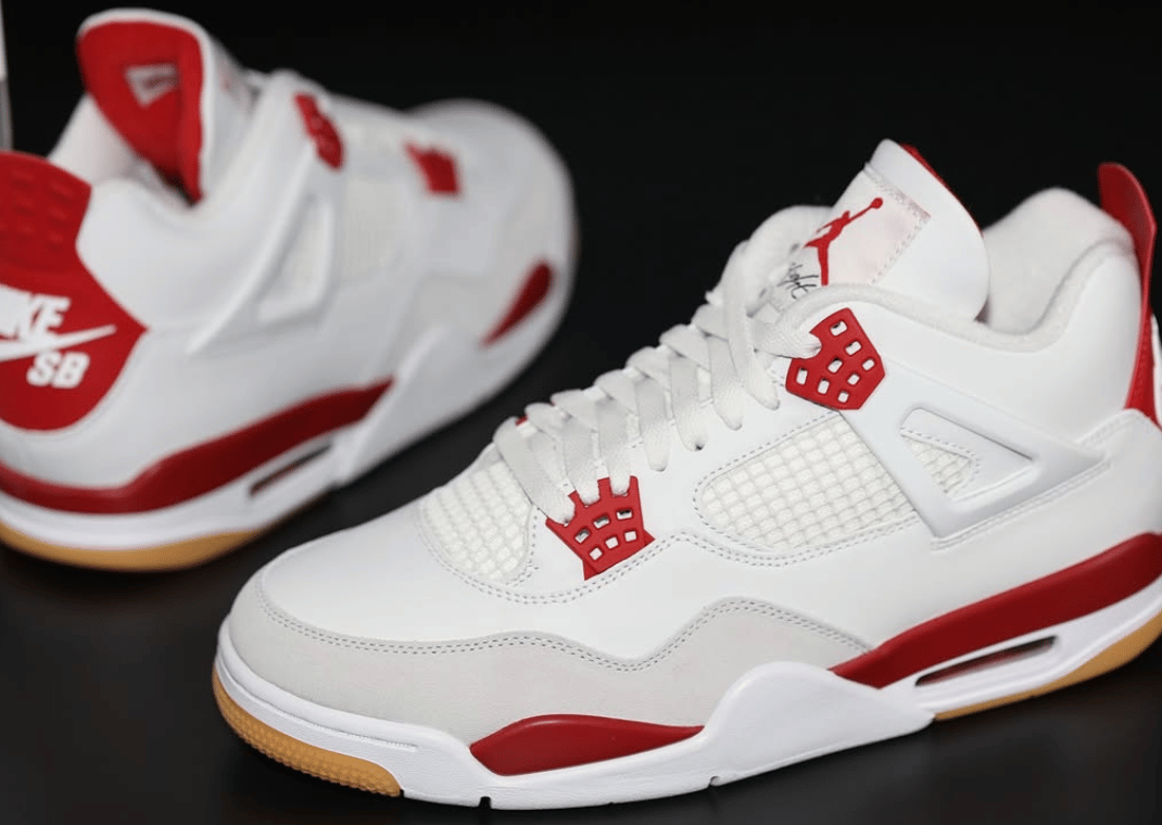 The Nike SB x Air Jordan 4 Summit White Varsity Red is a