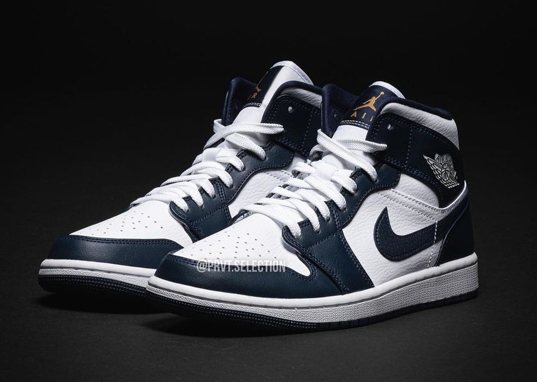 Air Jordan 1 Mid White Metallic Gold Obsidian