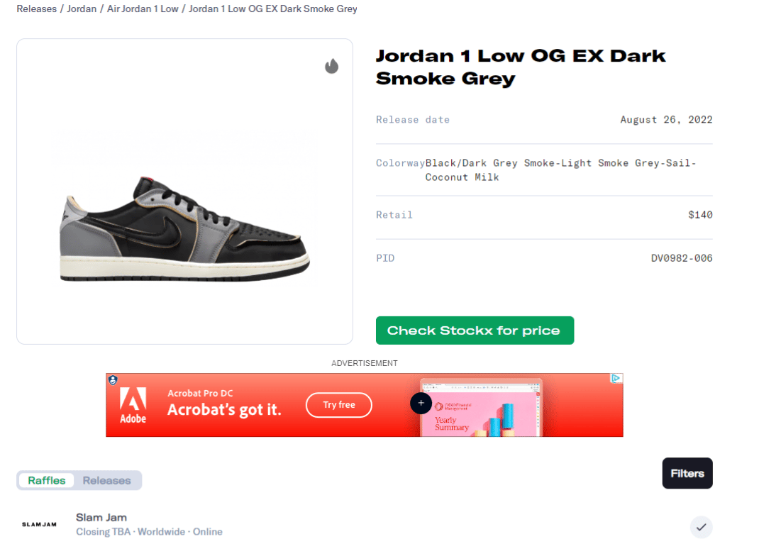 Air Jordan 1 Retro Low OG EX Black Smoke Grey Raffle Guide