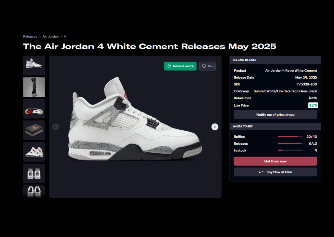 Air Jordan 4 Retro White Cement Raffle Page