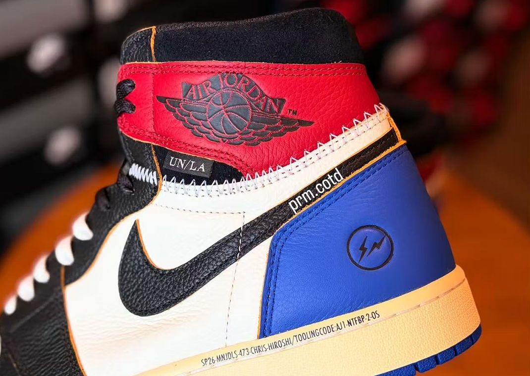 fragment design x Union LA x Air Jordan 1 Retro High OG Chicago Royal Detail