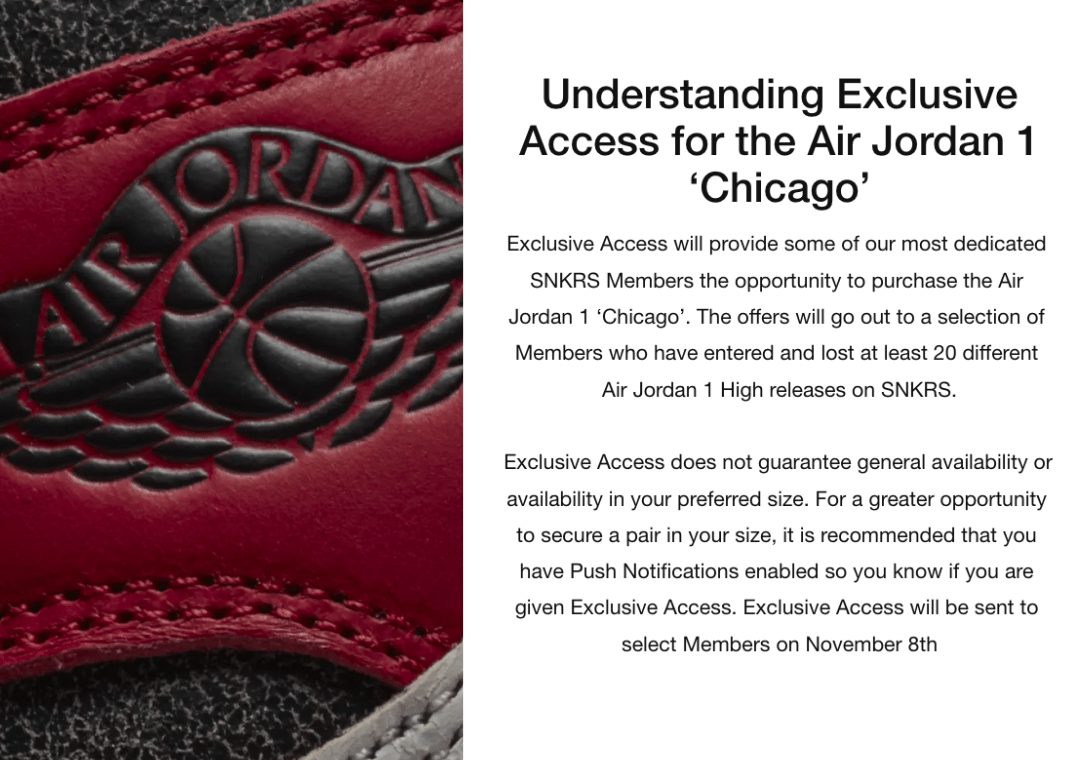 SNKRS Jordan 1 Lost & Found Exclusive Access selection criteria
