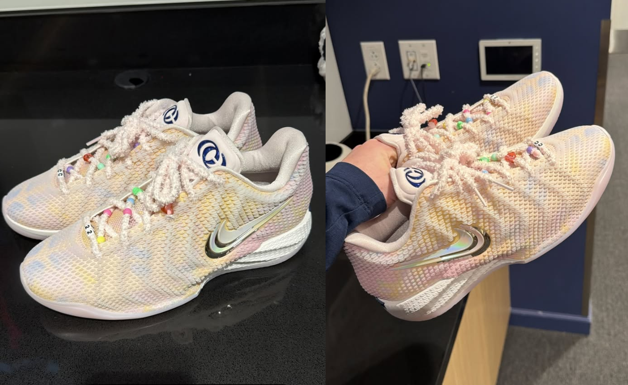 Nike Caitlin 1 in pearl white with Taylor Swift-inspired friendship bracelet beads and iridescent detailing