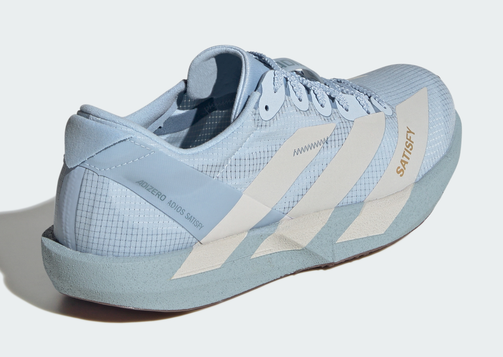 Satisfy x adidas Adizero Adios 9 Blue - Heel Angle