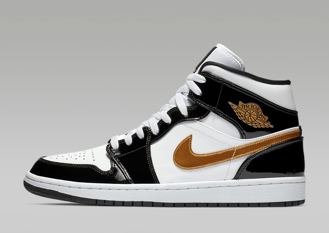 Air Jordan 1 Mid SE Black White Metallic Gold Lateral