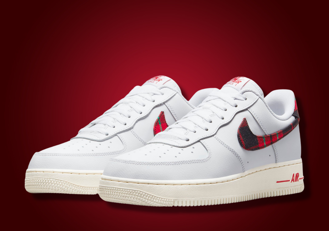 all white air forces with red check