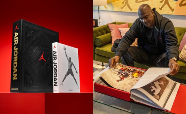Michael Jordan viewing the Air Jordan book