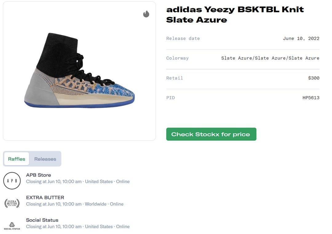 adidas Yeezy BSKTBL Knit Slate Azure Raffle Guide