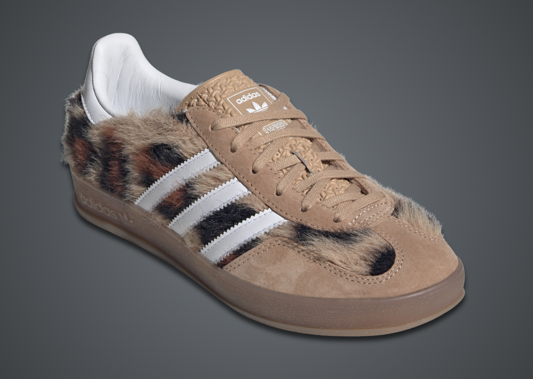 atmos Pink x adidas Gazelle Indoor Trinity Leopard Warm Sand Angle