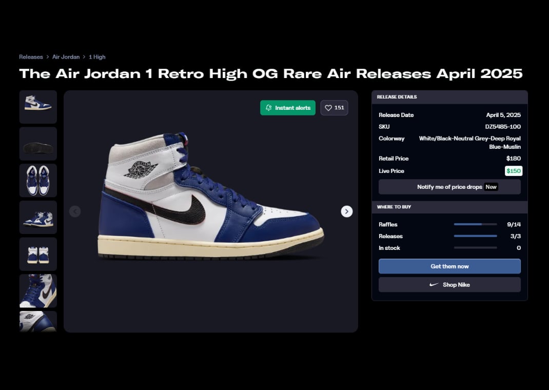 Air Jordan 1 Retro High OG Rare Air Raffle Page