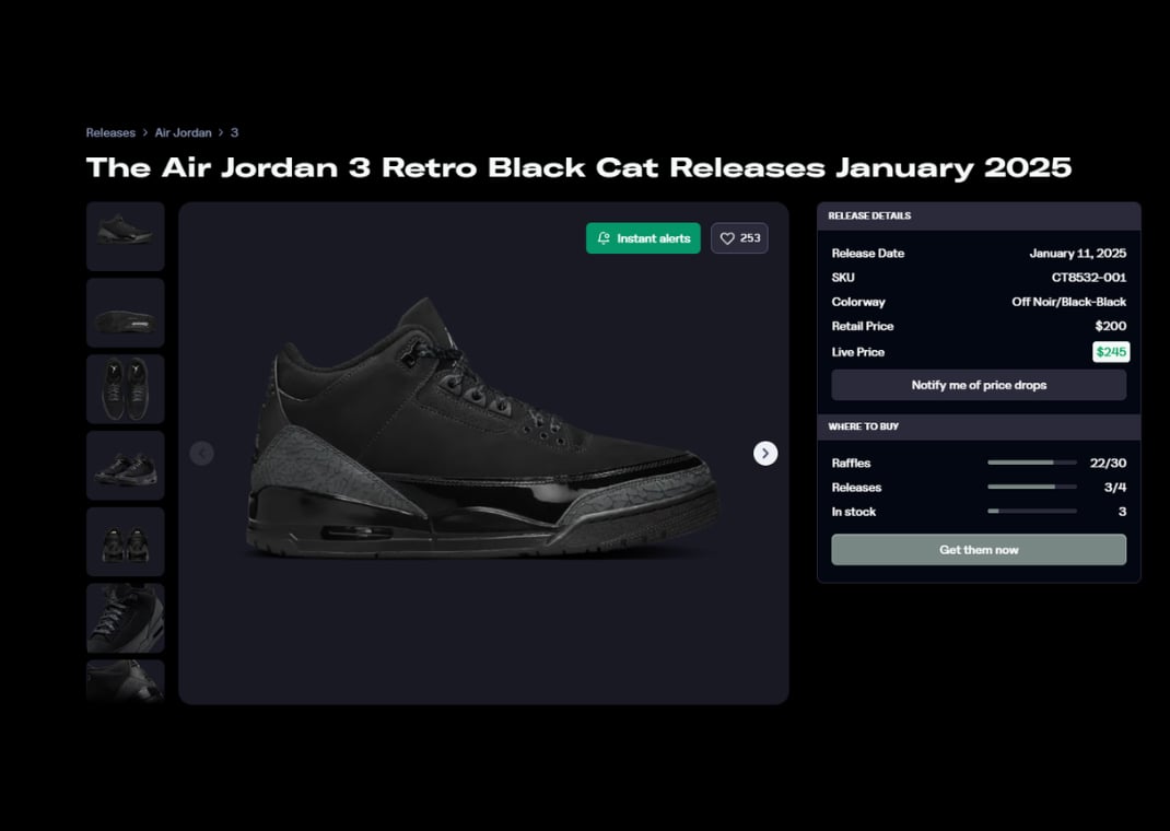 Air Jordan 3 Retro Black Cat Raffle Page