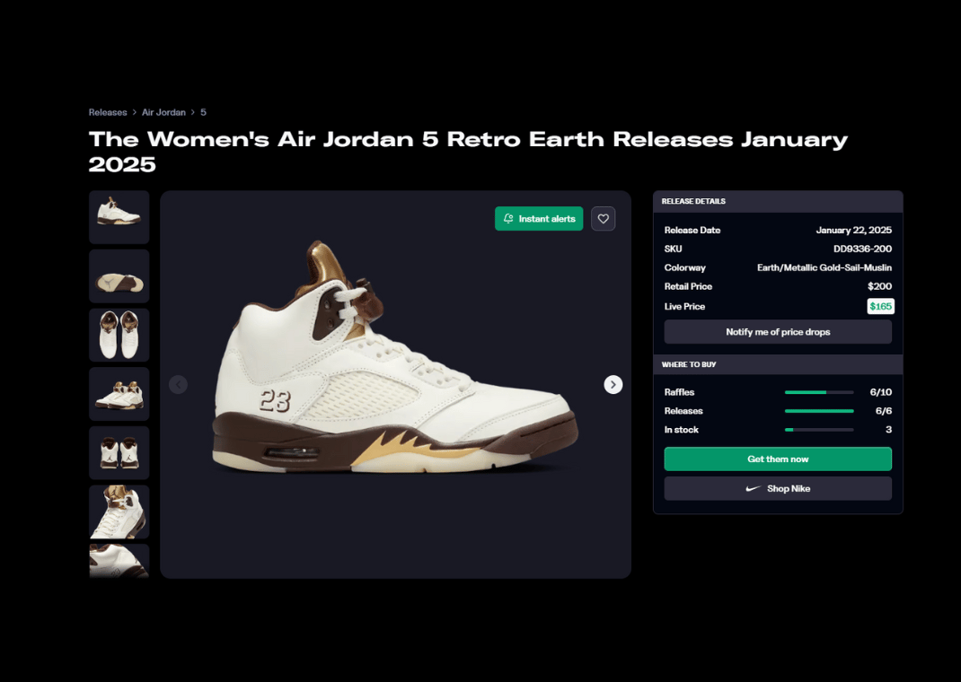 Air Jordan 5 Retro Earth (W) Raffle Page