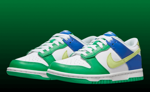 Official Look At The Kids’ Exclusive Nike Dunk Low Green Royal Lemon