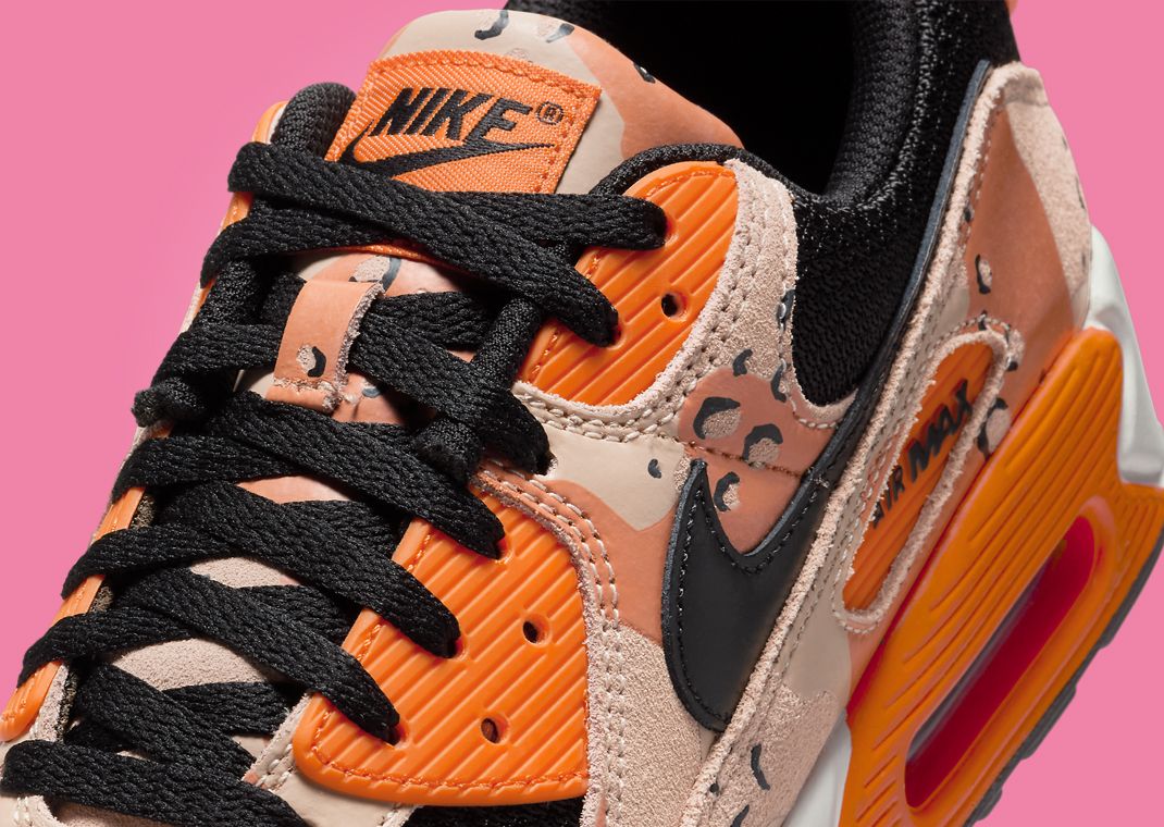 Nike Air Max 90 Camo Bio Beige Safety Orange Tongue Detail