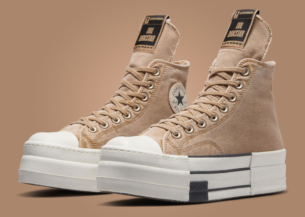 Rick Owens x Converse DBL DRKSTAR Hi Washed Canvas Blonde Angle