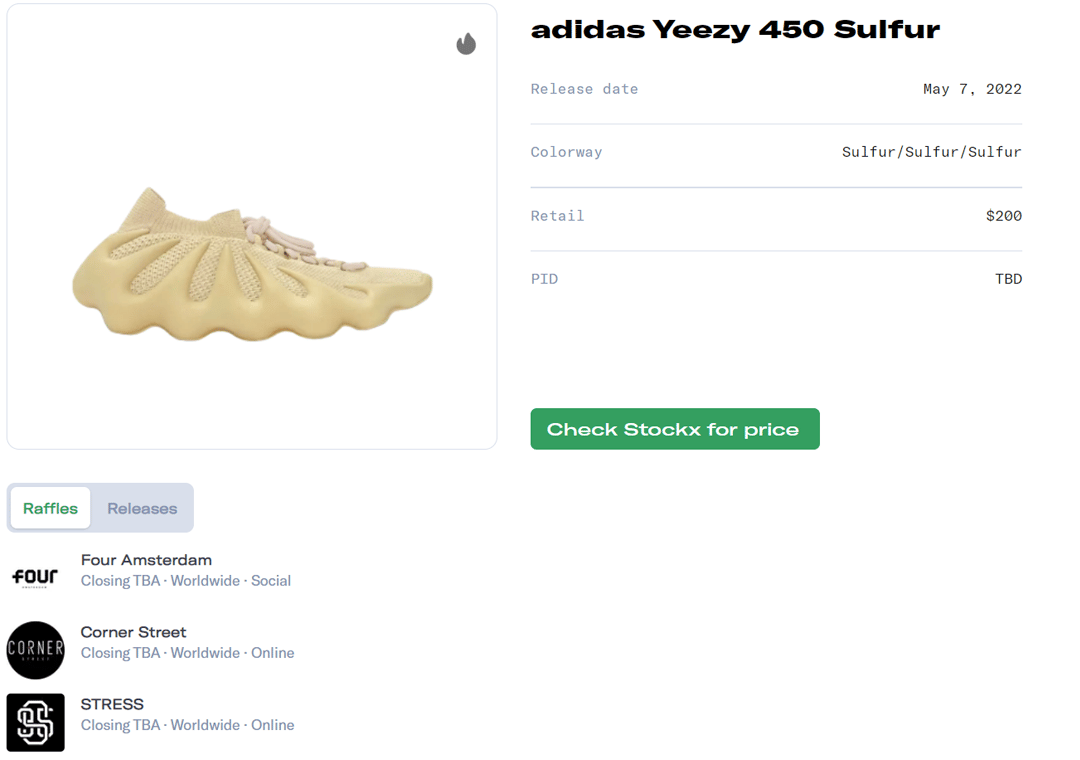 adidas Yeezy 450 Sulfur Raffle Guide