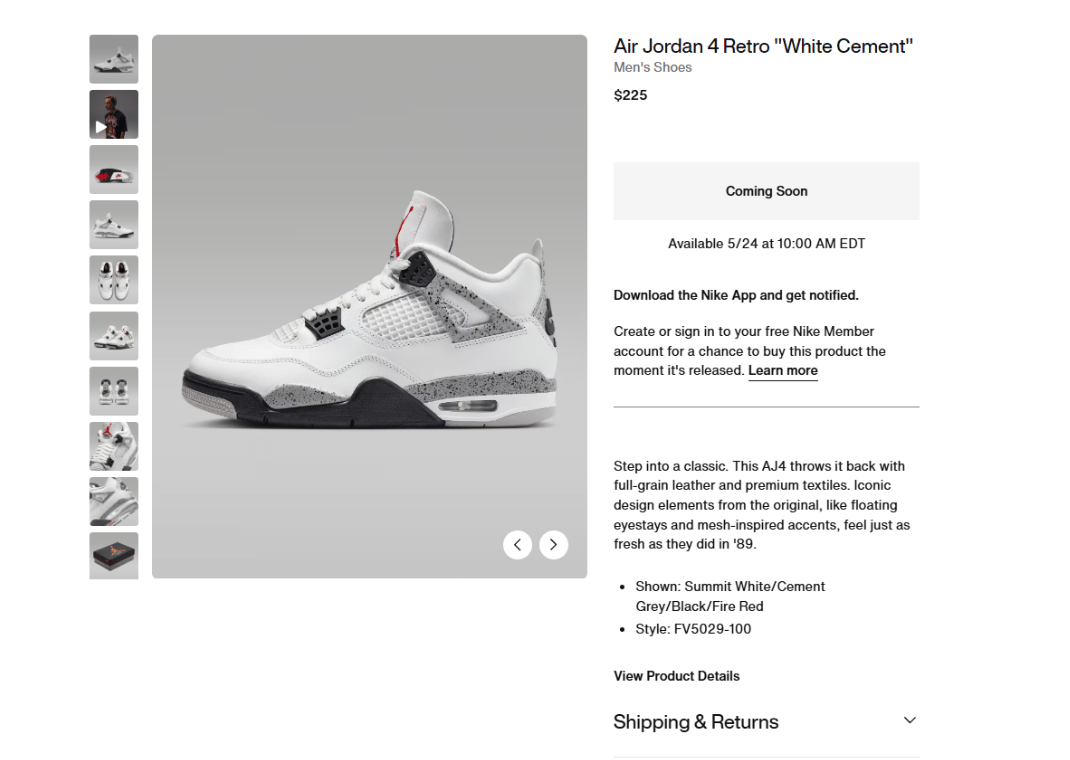 Air Jordan 4 Retro White Cement Nike Page