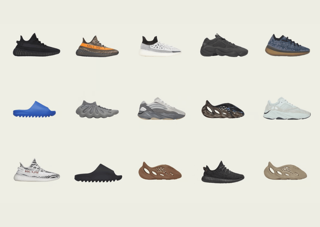 Various adidas Yeezy sneaker designs