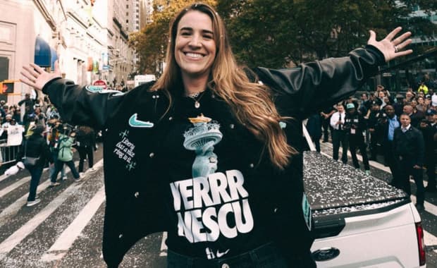 Sabrina Ionescu celebrating the New York Liberty's WNBA Championship