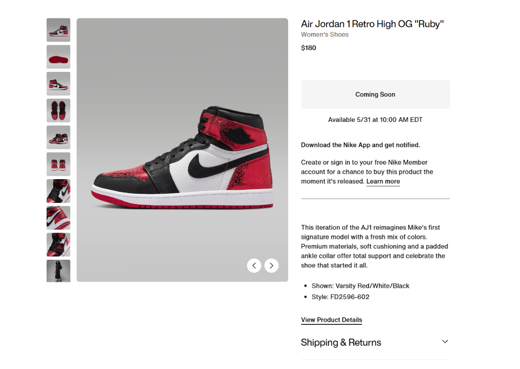 Air Jordan 1 Retro High OG Ruby (W) Nike Page