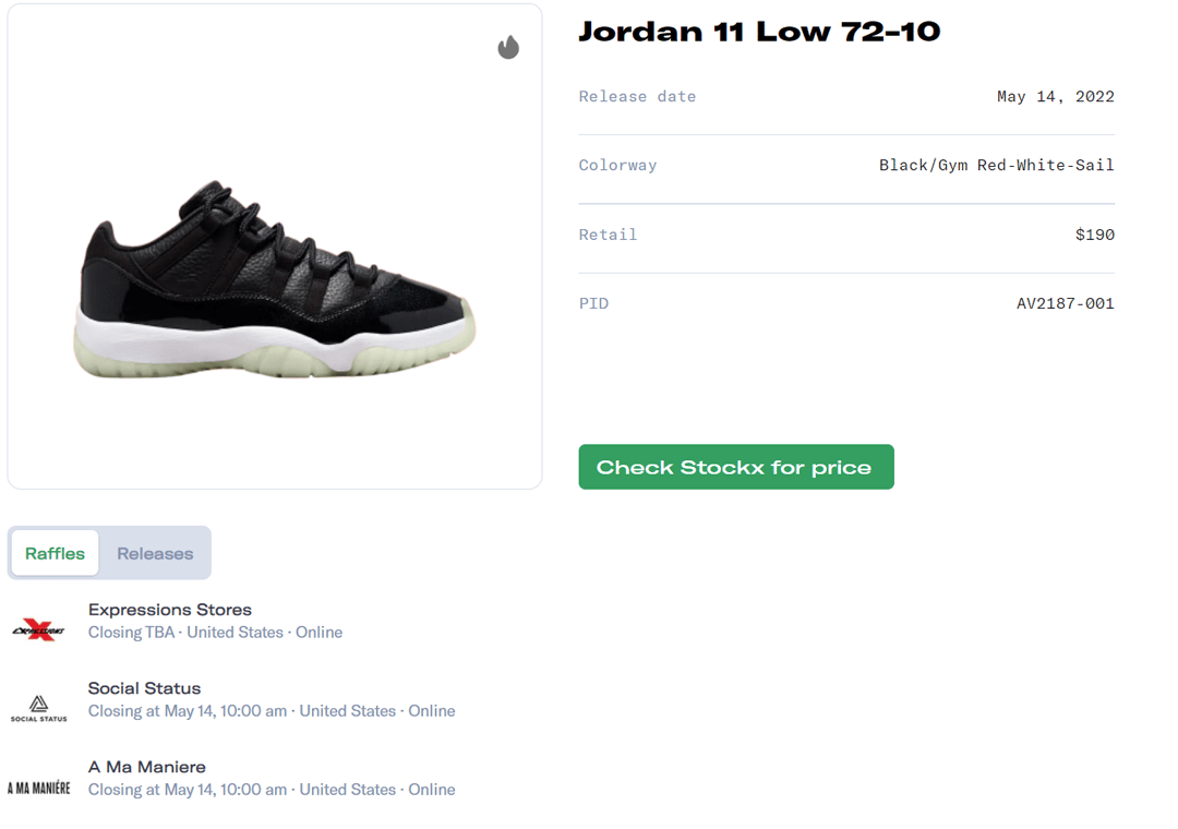 Air Jordan 11 Retro Low 72-10 Raffle Guide