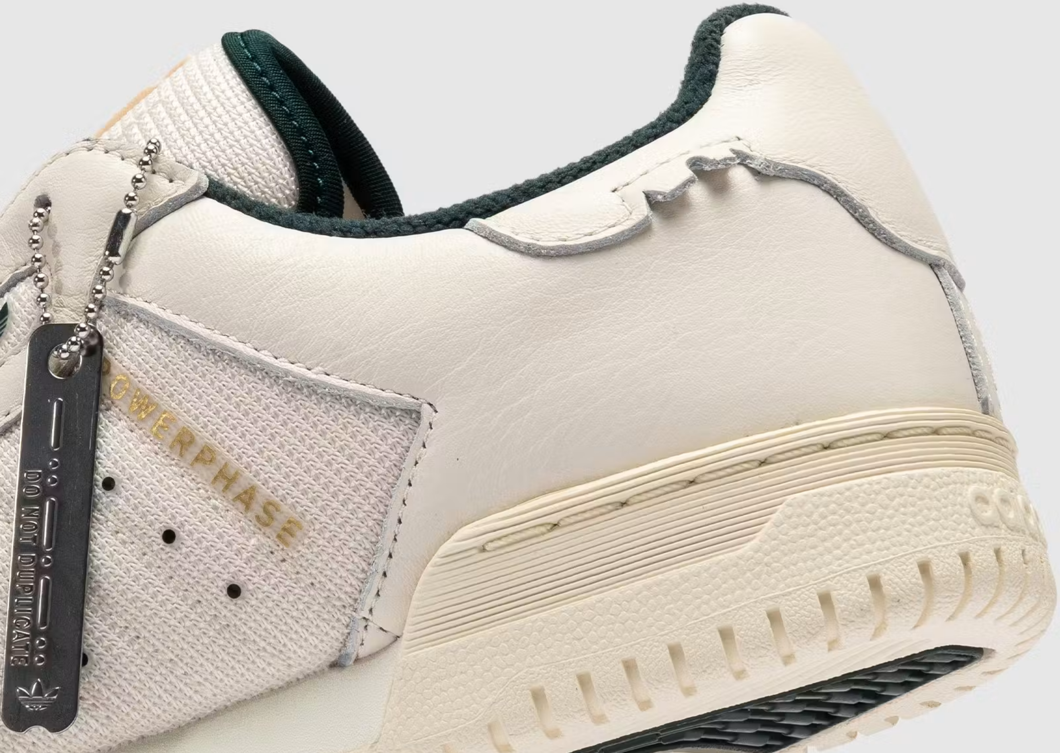 The Whitaker Group x adidas Powerphase Do Not Duplicate White Green - Heel Detail